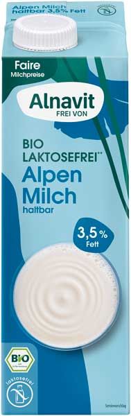 Alnavit Alpenmilch Laktosefreie H-Milch bio 3,5% Fett 1l