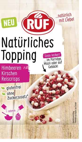 RUF Natürliches Topping Himbeeren, Kirschen, Reiscrispies 15g