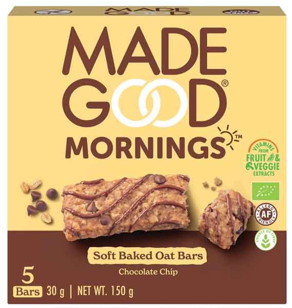 MadeGood Mornings Soft Baked Oat Bar Chocolate Chip bio 150g